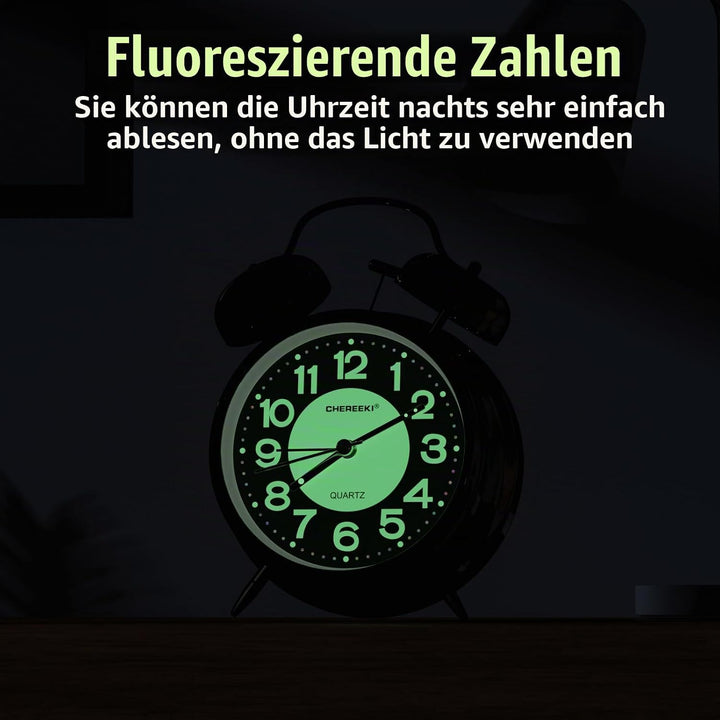 CHEREEKI Wecker Analog Retro mit Hintergrundbeleuchtung und Leuchtzifferblatt Wecker Laut für Tiefsc