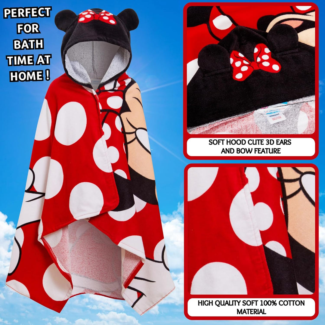 Disney Minnie Mouse Kapuzenhandtuch 100% Baumwolle Mädchen Poncho Kinder Strand Badetuch Schwimmen W