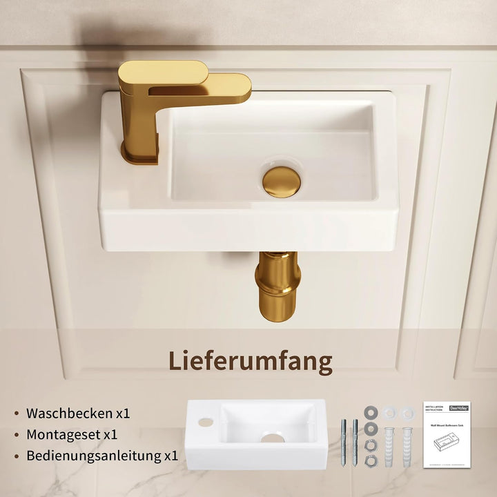 DeerValley DV-1V081L Badezimmerwaschbecken aus Keramik zur Wandmontage, Kleines Badezimmer, Weisses