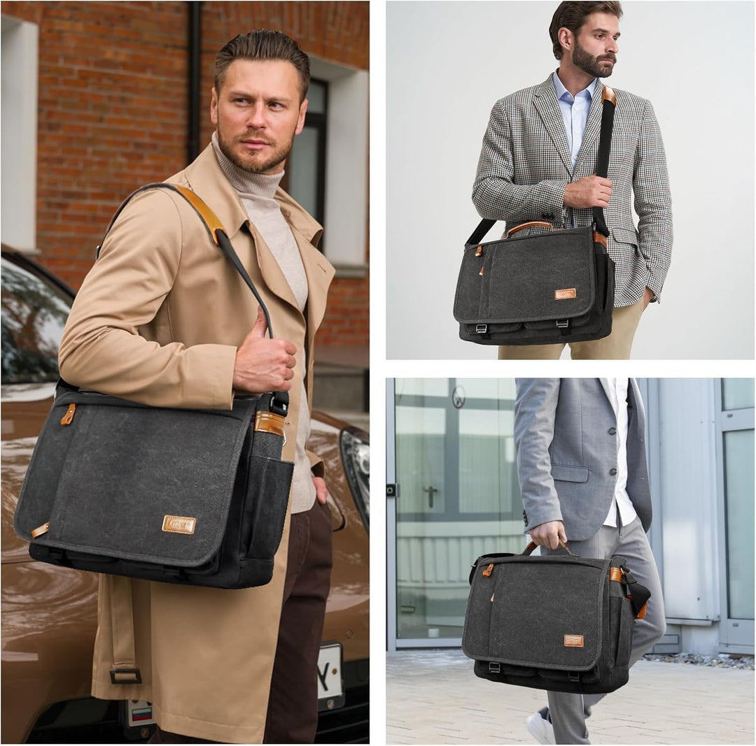 ESTARER Laptoptasche 17 Zoll Umhängetasche Herren Canvas für Arbeit Uni Grau Dunkelgrau 17-17.3 Zoll