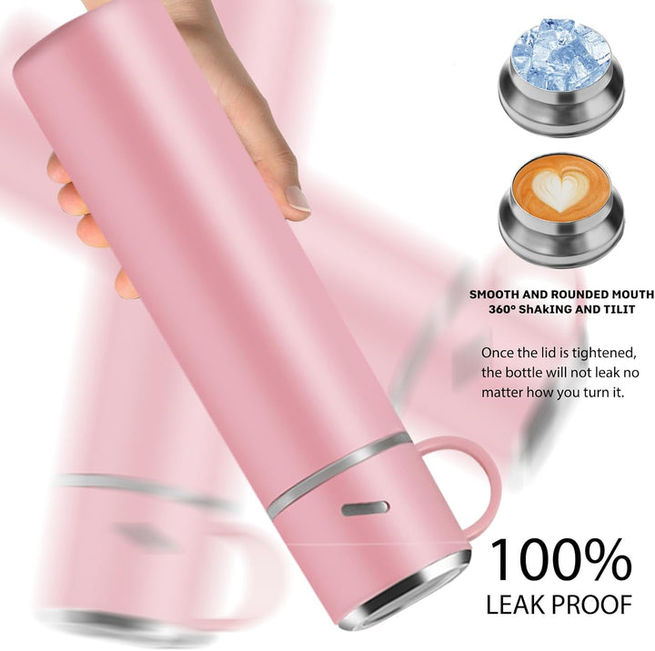 Thermosflasche 550ml, Isolierte Edelstahl Trinkflasche, Auslaufsicher Thermoskanne mit Becher & Henk
