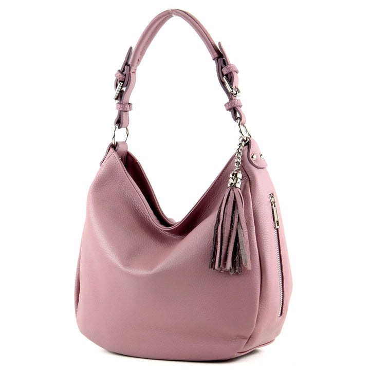 modamoda de - T200 - ital. Damen Schultertasche aus Leder Altrosa, Altrosa