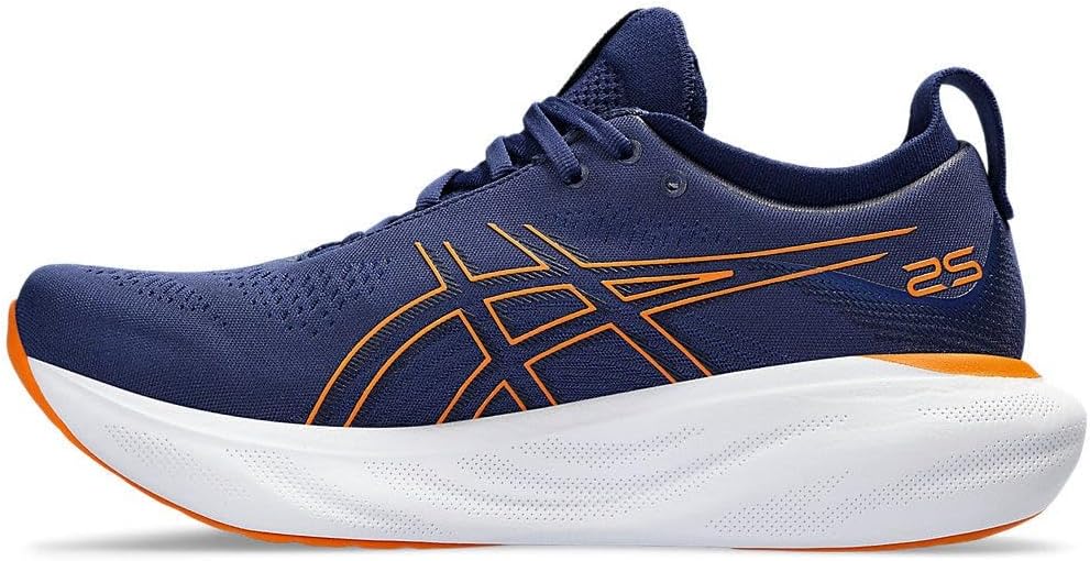 ASICS Nimbus 25 Strassenlaufschuhe für Männer Schwarz Silber 41.5 EU Deep Ocean Bright Orange, 41.5