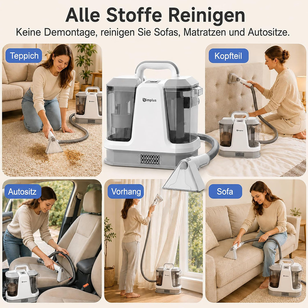 SIMPLUS Polsterreiniger Gerät, Waschsauger Teppich- &amp; Polsterreiniger mit 65°C Heisswasser/100°C Dam
