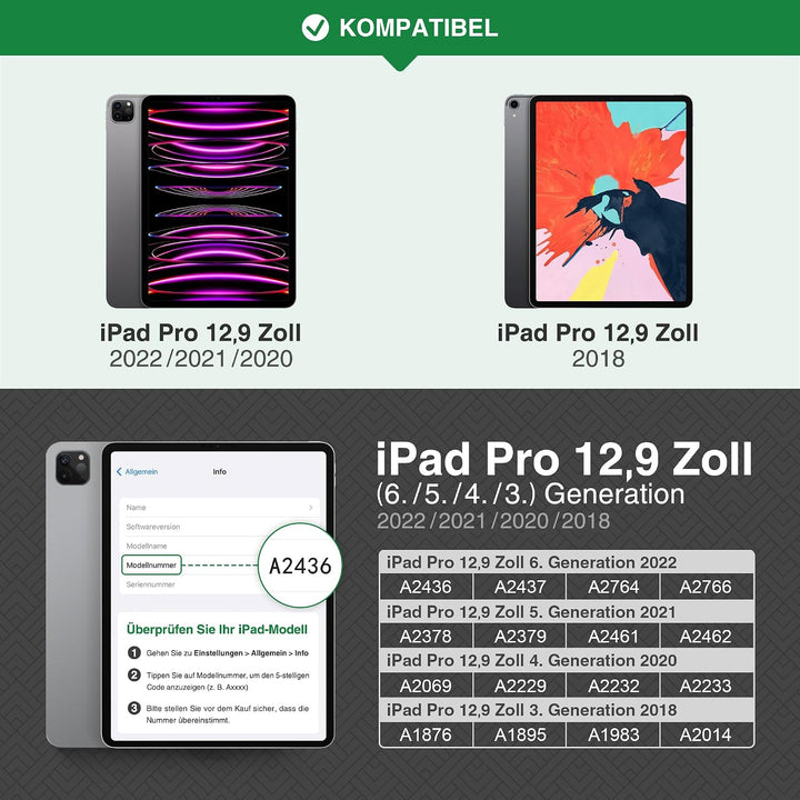 KingBlanc iPad Pro 12,9 Zoll Hülle 2022 (6. Generation) /2021/2020/2018 (5./4./3. Gen) mit Stifthalt