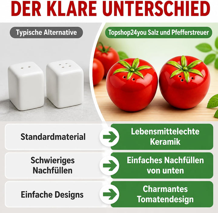 Salz- &amp; Pfefferstreuer Set Keramik, Hühner, Tomaten, Leuchttürme, dekorativ &amp; funktional (Tomaten),