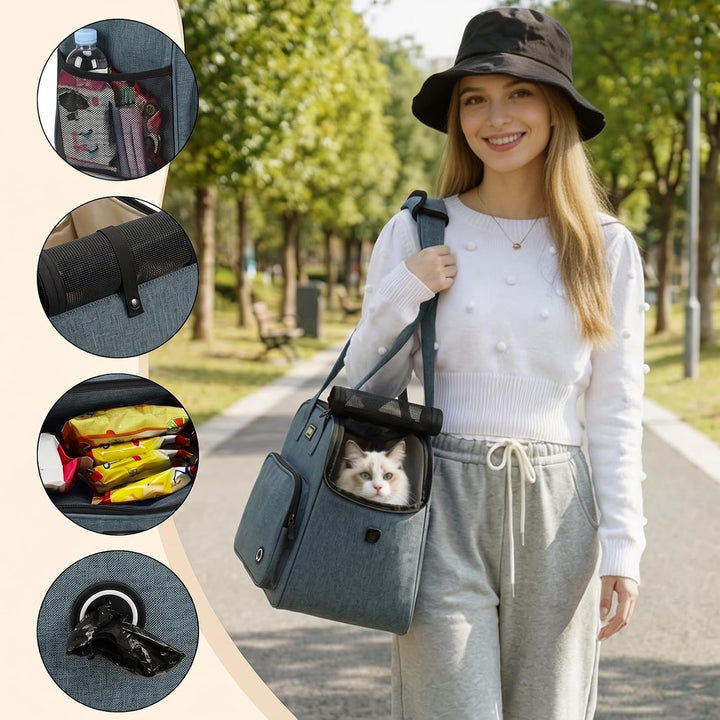 Hundetragetasche Katzentragetasche, Leichte & Atmungsaktive Haustiertasche mit Schultergurt für Reis