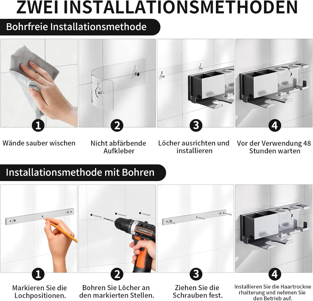 Föhn Halterung mit Ablagefach für Lockenstab, Glätteisen &amp; Föhn Grau - Regular, Grau - Regular