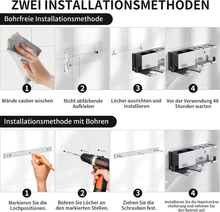 Föhn Halterung mit Ablagefach für Lockenstab, Glätteisen &amp; Föhn Grau - Regular, Grau - Regular