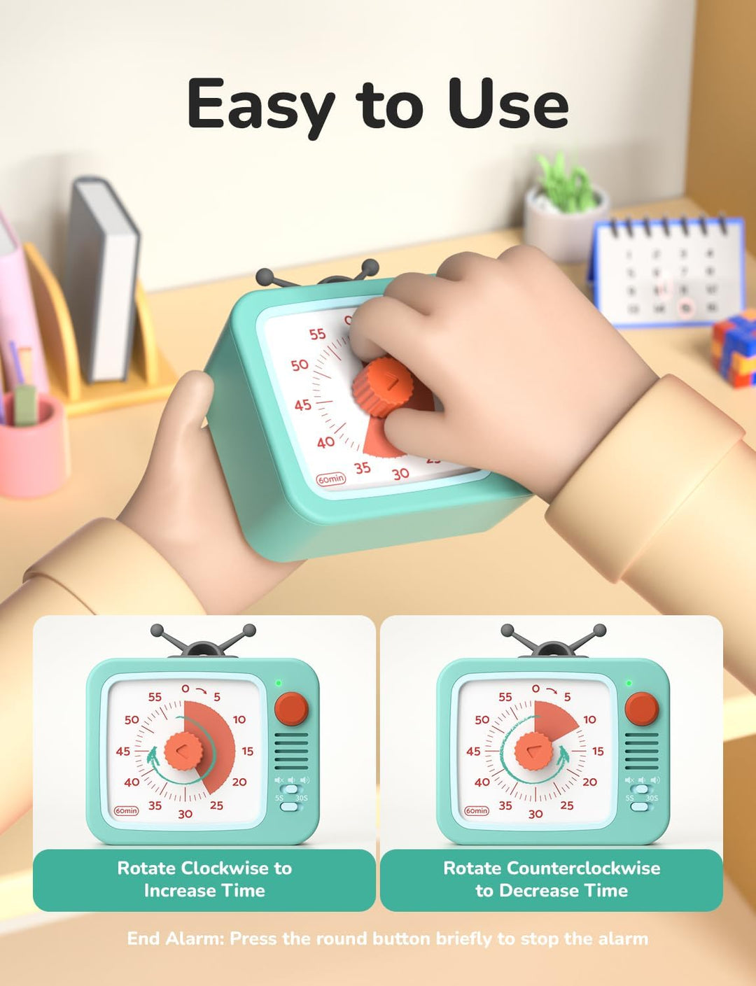 LIORQUE Visueller Timer Kinder mit Pausenfunktion 60 Min. Countdown Timer Weiss+grün, Weiss+grün