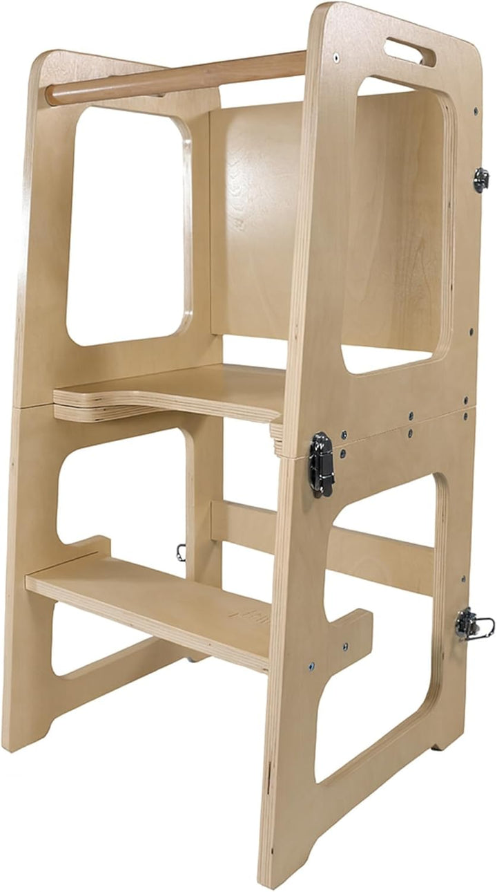Lemodo 3in1 Lernturm aus Birkenholz Natur – Montessori Lernturm mit Maltafel, umbaubar zu Tisch &amp; St