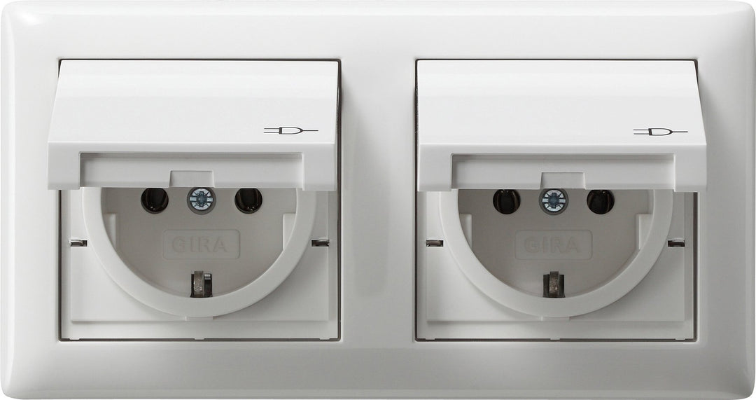 Gira Steckdose SCHUKO 115803 Rahmen 2fach IP44 Standard 55 rw, Weiss Single, Single