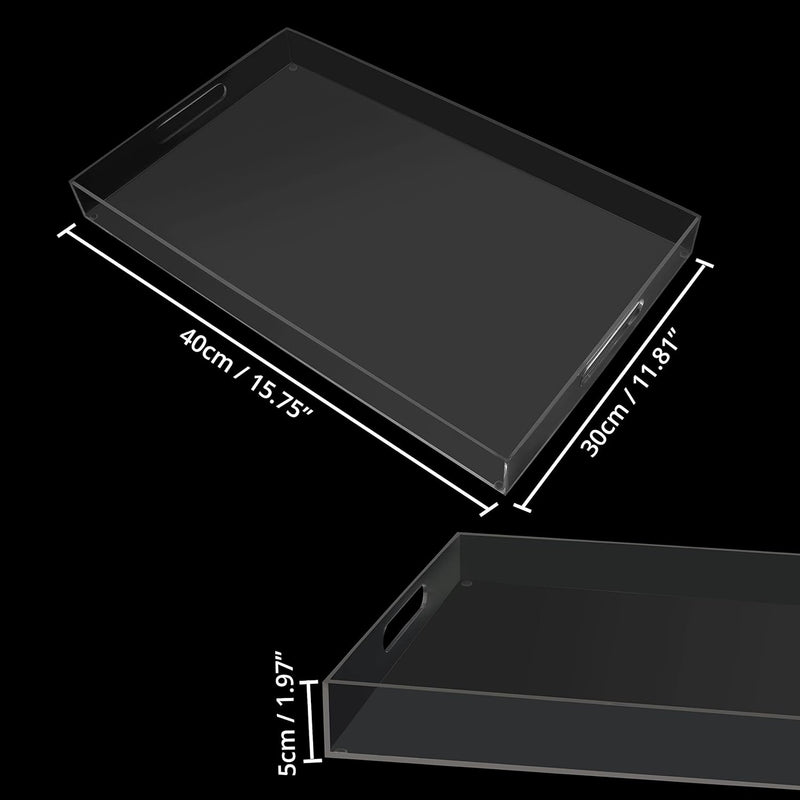Kurtzy Tablett Serviertablett aus Klarem Acryl-Kunststoff mit Griffen - L40 x B30 cm Grosses Rechtec