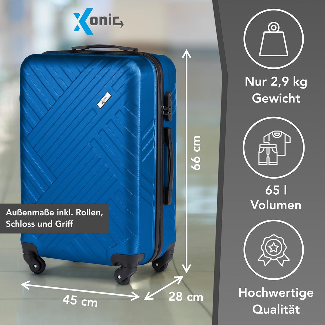 Xonic Design Reisekoffer - ABS Hartschalen Koffer mit 360° Leichtlauf-Rollen - hochwertiger Trolley