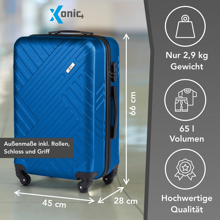 Xonic Design Reisekoffer - ABS Hartschalen Koffer mit 360° Leichtlauf-Rollen - hochwertiger Trolley