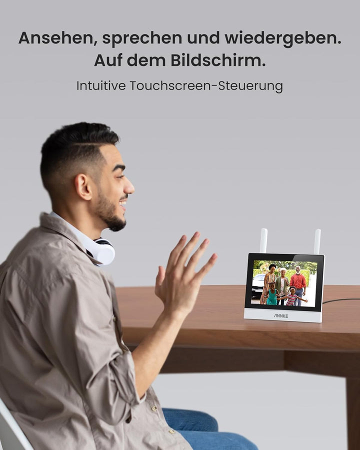 ANNKE 3MP Funk Überwachungskamera Set mit 10.1 Zoll Monitor, 4CH 5MP NVR und 4 IP Kameras Aussen mit
