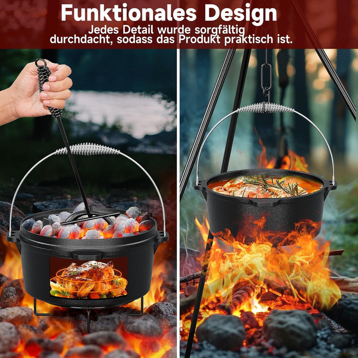 HOMELUX 12-teilig Dutch Oven Set in Holzkiste mit 4,5L Dutch Oven Topf &amp; 3,6L Saucier – Inkl. Grillp