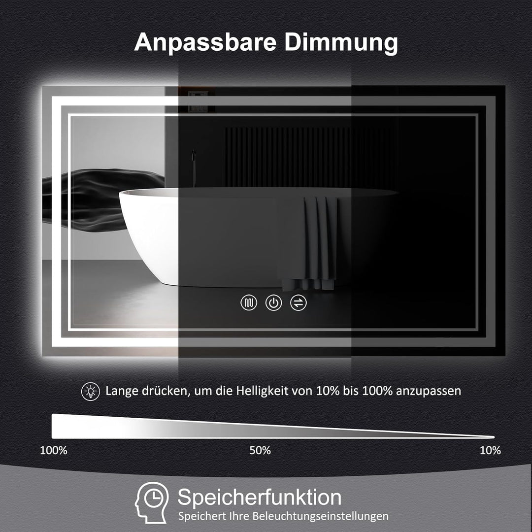 Badspiegel mit Beleuchtung, 60x80cm LED Badezimmerspiegel mit Beleuchtung, Badspiegel Mit Touch Scha