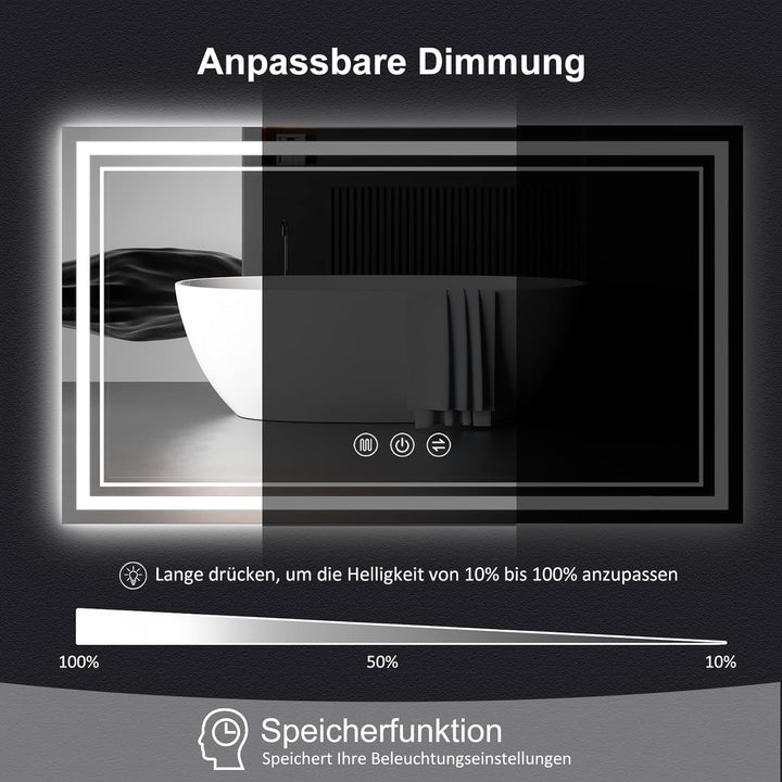 Badspiegel mit Beleuchtung, 60x80cm LED Badezimmerspiegel mit Beleuchtung, Badspiegel Mit Touch Scha