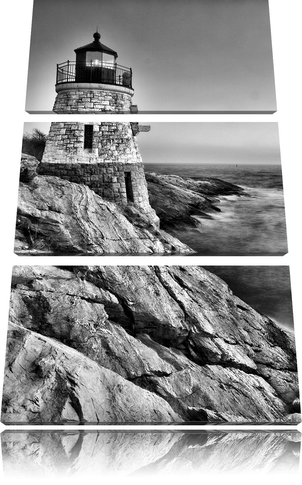 Pixxprint Kleiner Dicker Leuchtturm als Leinwandbild/Grösse: 3 Teilig (120x80) cm/Wandbild/Kunstdruc