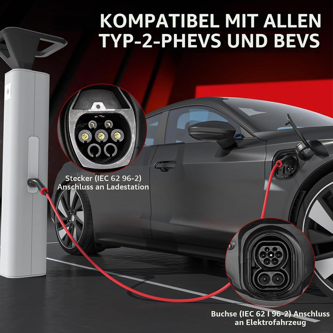 Typ 2 EV-Ladekabel – 7kW 5m Modus 3-Stromkabel für Elektro- und Hybridfahrzeuge | Einphasig 32-A-tra