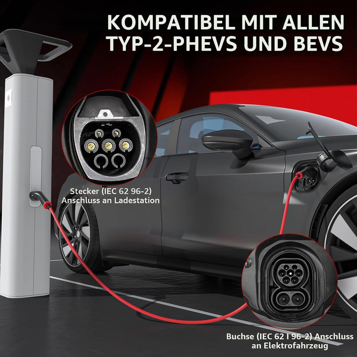 Typ 2 EV-Ladekabel – 7kW 5m Modus 3-Stromkabel für Elektro- und Hybridfahrzeuge | Einphasig 32-A-tra