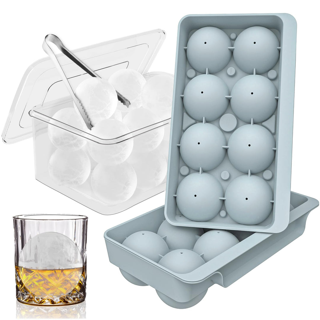WIBIMEN Grosse Eiswürfelform, 6,3 cm, Whiskey-Eisform, 2 Stück, Kugelform mit Behälter und Zange, au