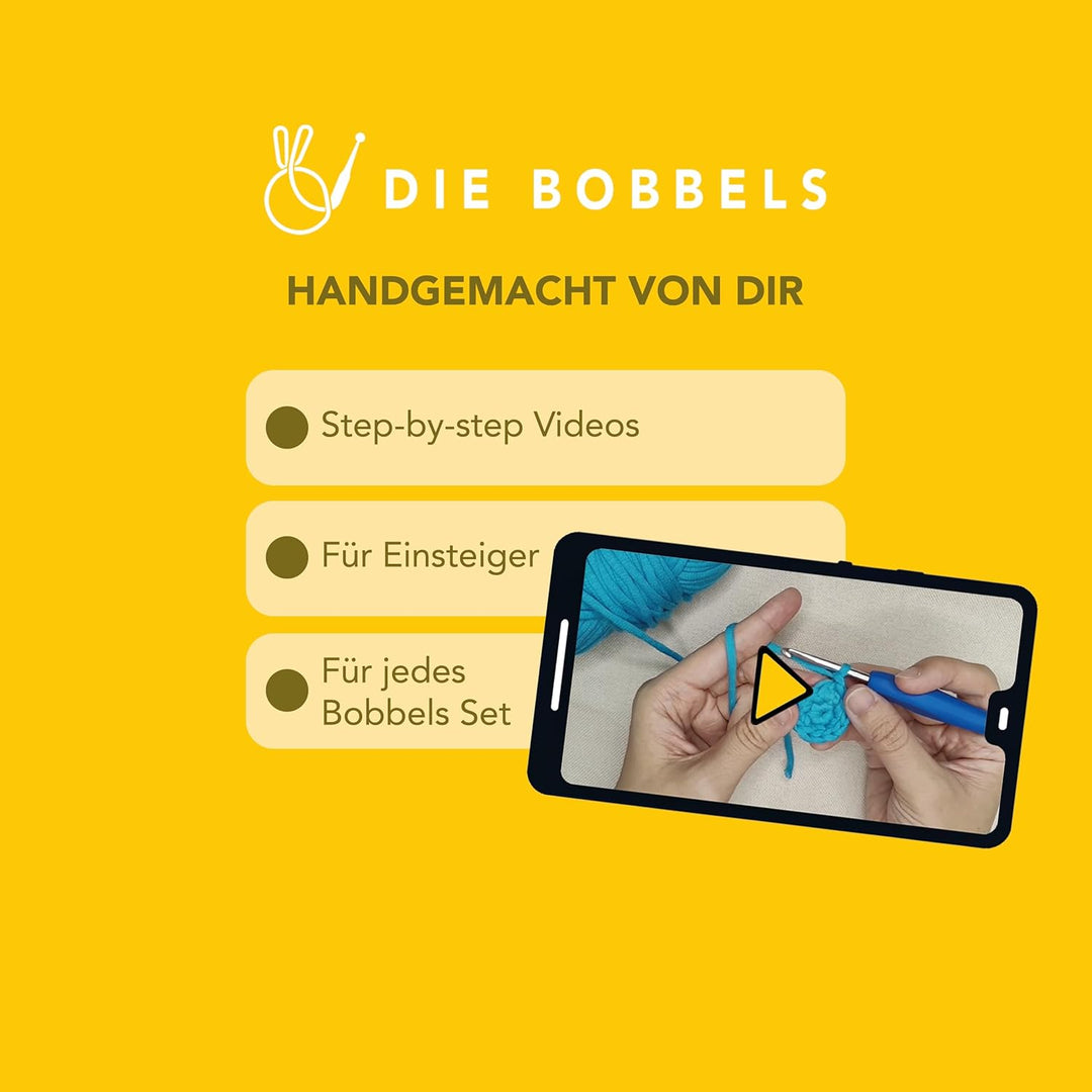 Die Bobbels“ Einsteiger Häkelset für Anfänger mit kinderleichtem Garn, Hilfsmitteln und Schritt-für-
