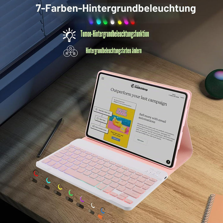 Tastatur Hülle für Lenovo Idea Tab Tablet 11", TPU Rückseite Hülle mit 3 Bereich 7 Farbe Beleuchtete