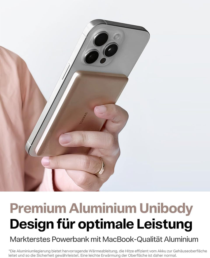 TORRAS MiniMag Ultra Slim Powerbank für Magsafe, 18W Schnellladen 5000mAh Magnetische Powerbank Slim