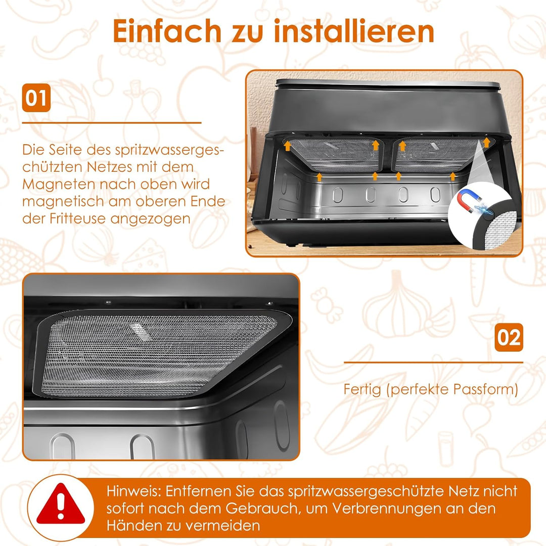 Edelstahl Spritzschutz für Cosori Airfryer 8,5L/ Dual Blaze TwinFry 10L, Feinmaschiger Fettspritzsch
