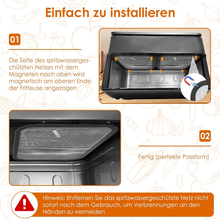 Edelstahl Spritzschutz für Cosori Airfryer 8,5L/ Dual Blaze TwinFry 10L, Feinmaschiger Fettspritzsch