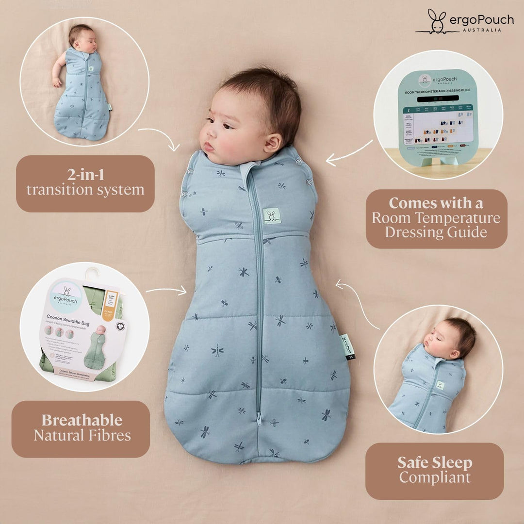ergoPouch Baby Pucksack Cocoon, 0-3 Monate, Ganzjahres | Sage | TOG 1.0 | Bio-Baumwolle | Zwei-Wege