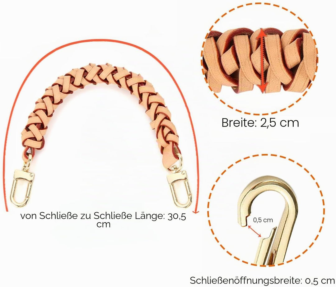 Senral Top Handle Neonoe Strap Geflochtener Echtleder-Griff 31cm,Geflochtener Griff für Beaubourg Ho