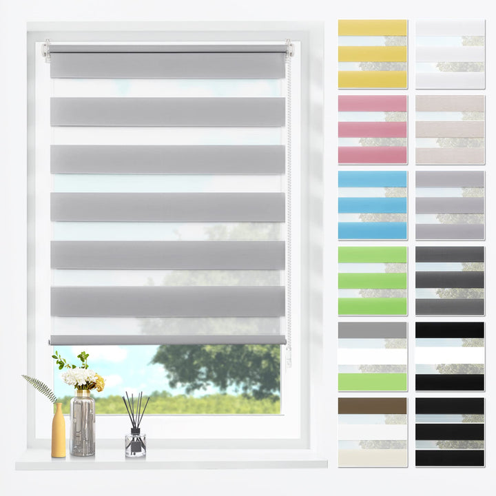 SBARTAR Doppelrollo Klemmfix Duo Rollos für Fenster ohne Bohren & zum Bohren, Grau B90 x H130 cm (St