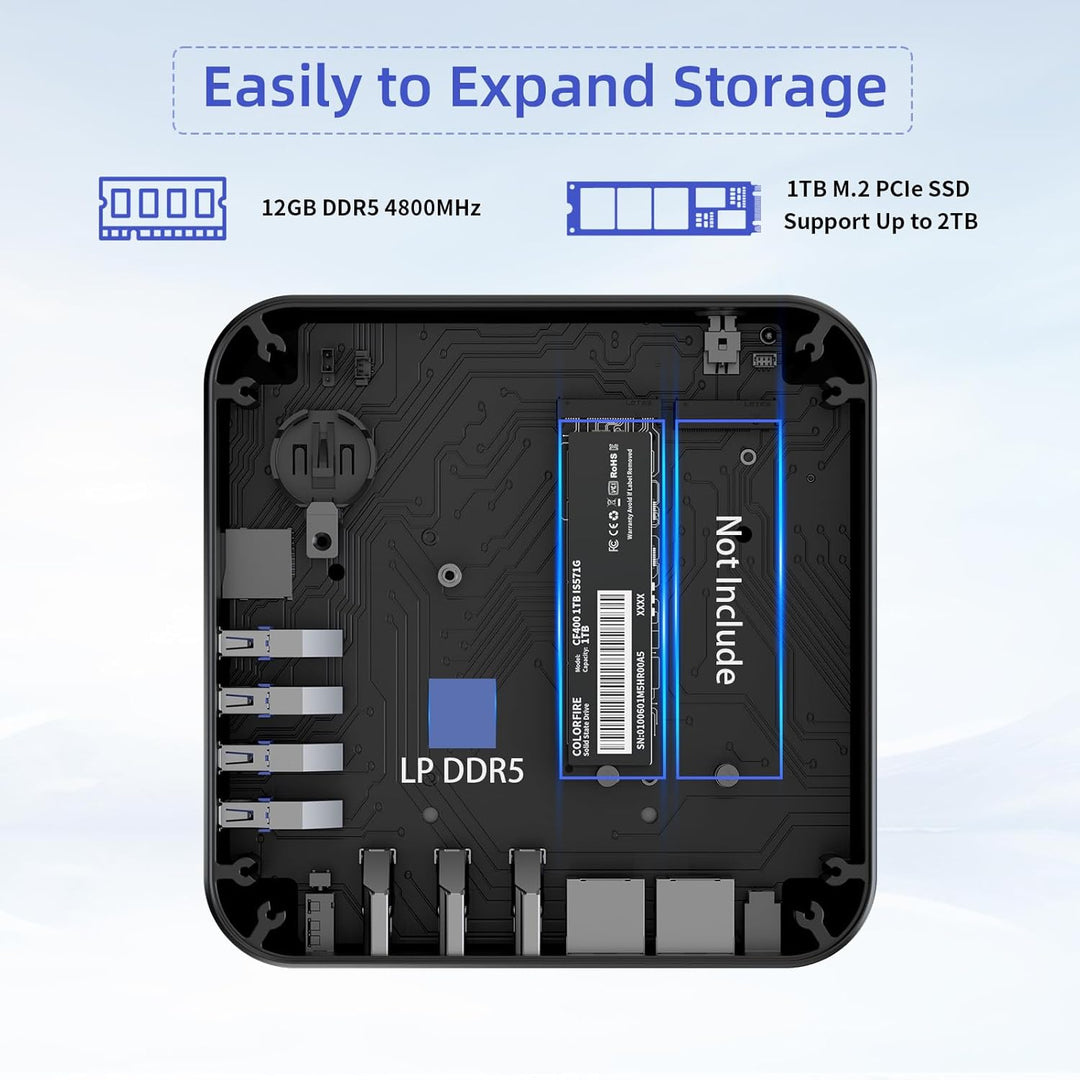 DreamQuest Mini PC Windows 11 Pro Vorgefertigte 12GB DDR5 1TB M.2 PCIe SSD mit Intel N95 (bis zu 3.4