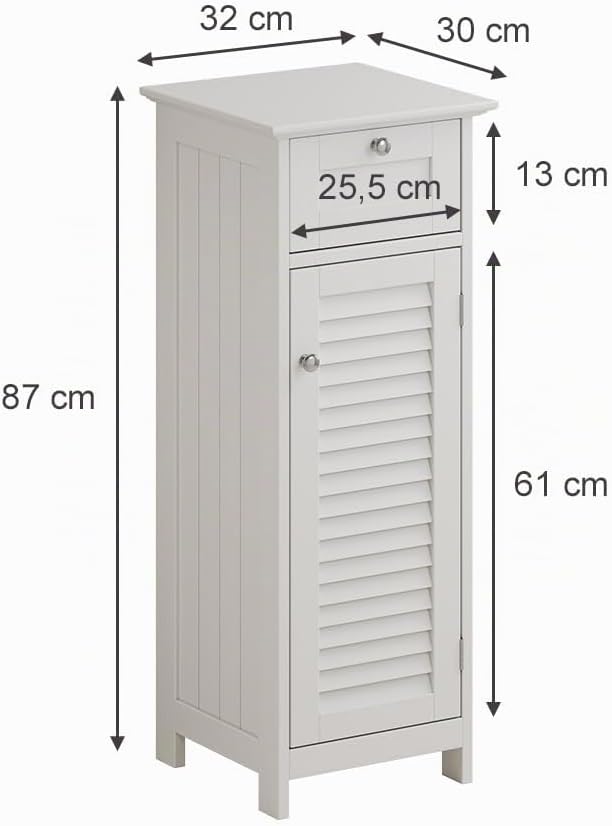 Vicco Midischrank Riad, Weiss, 32 x 87 cm mit Tür und Schublade, Midischrank