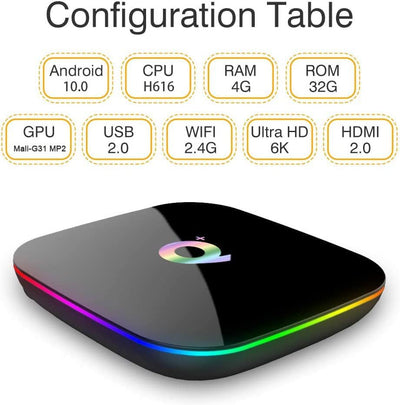 Android Smart TV Box 10.0, 4GB RAM 32GB ROM H6 Quad Core, Support 6K 3D Resolution 2.4GHz WiFi Ether