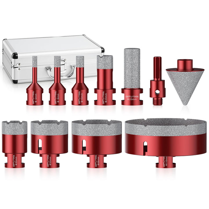 GETLITOOL 11tlg Diamant Fliesenbohrer Set 6-110mm, Diamant Lochsägeset mit Fingerfräser Fasenbohrer