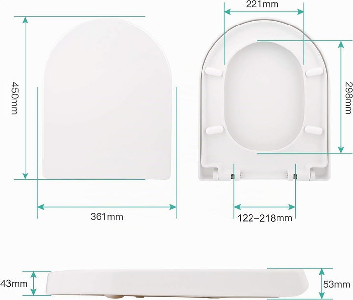 Himimi WC Sitz mit Absenkautomatik, Toilettendeckel D-Form mit Einstellbares Edelstahlscharnier, Klo