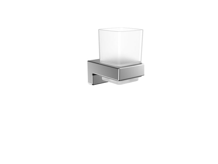 Emco Cue Glashalter mit 1 Glas, markant geformter Zahnbürstenhalter zum Kleben oder Schrauben, hochw