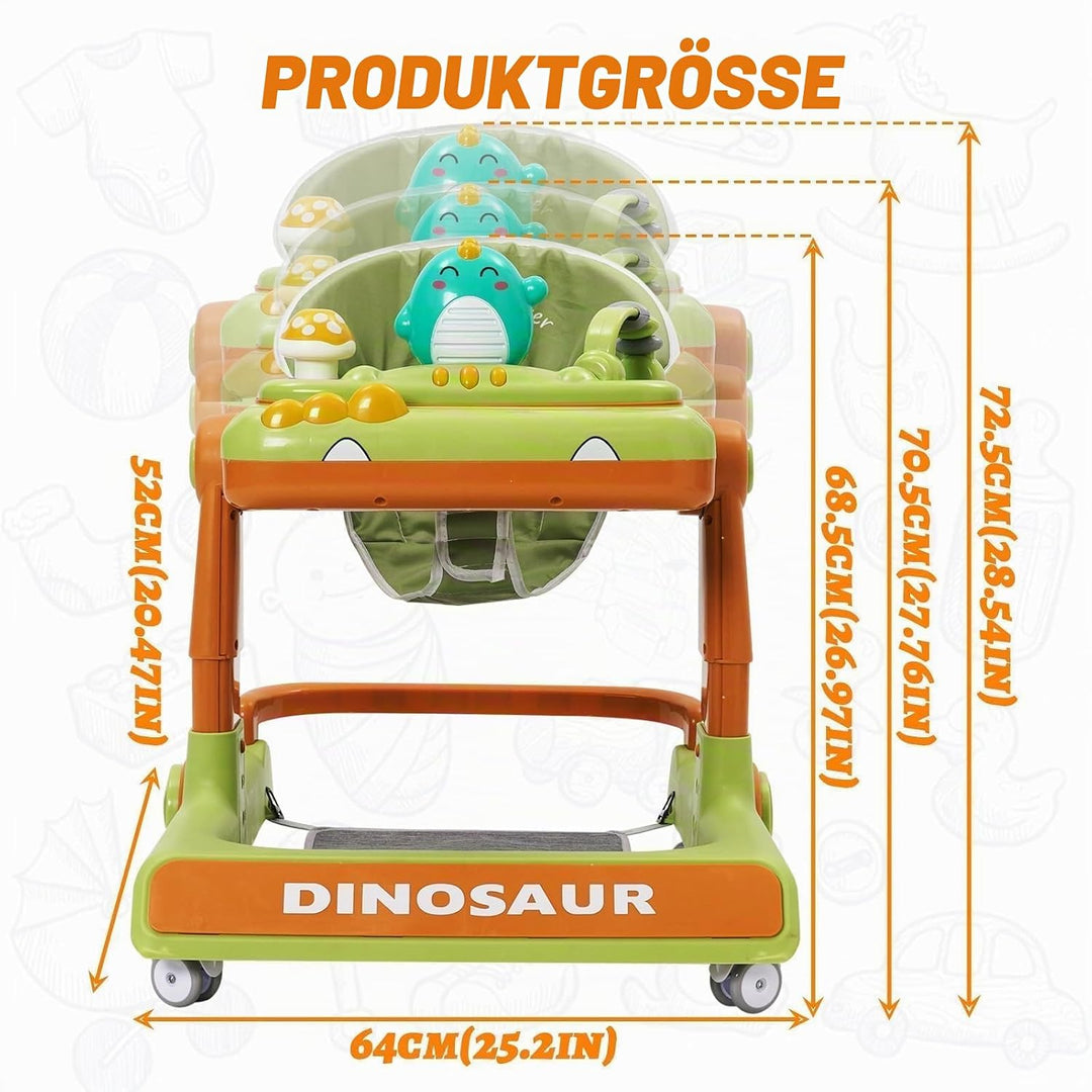 Lauflernwagen Baby Dinosaurier mit Musikalischem Spielset,Fussstütze,Höhenverstellbar,360° Geräuscha