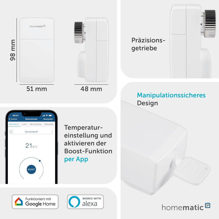 Homematic IP Smart Home Heizkörperthermostat – kompakt, digitaler Thermostat Heizung, Heizungsthermo