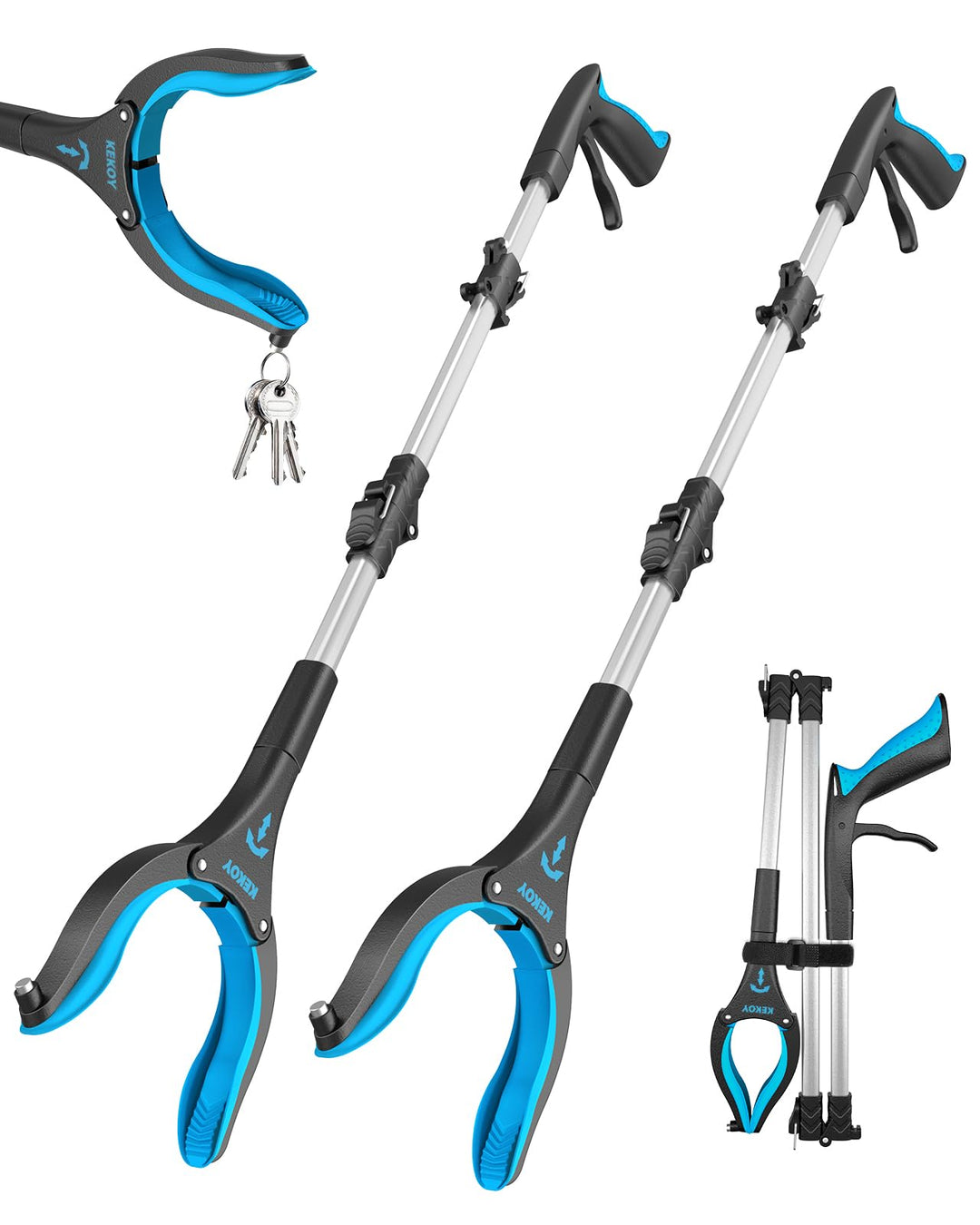 Kekoy Greifzange für Senioren 101cm Aluminium Müllzange, Faltbare Greifer für Senioren, Drehbar Müll