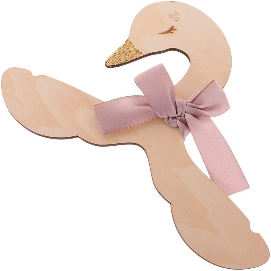 5 Stück Kinder Kleiderbügel - Holz Schwan Form Holz Haken Kleiderbügel mit Bowknot für Baby Kinder E