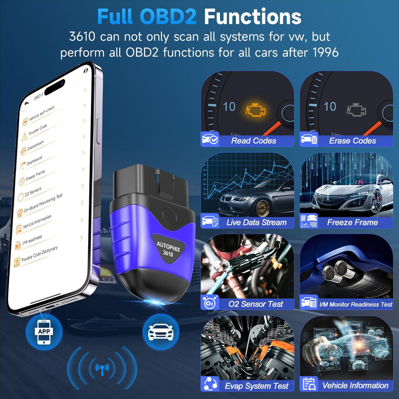 AUTOPHIX 3610 OBD2 Bluetooth Diagnosegerät Kompatibel mit VW Audi Skoda Seat All-System OBD2 Scanner
