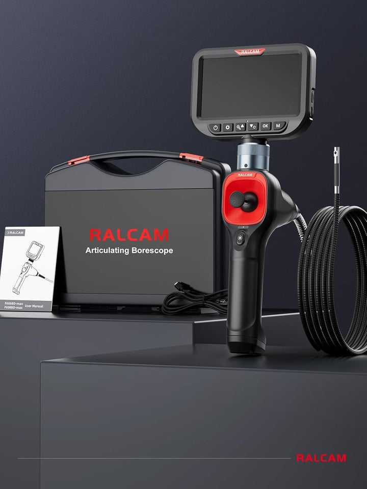 Ralcam Endoskopkamera mit Licht, Endoscope Camera mit 360° beweglichem Kopf, 6,5mm Dual-Sonde, 5" HD