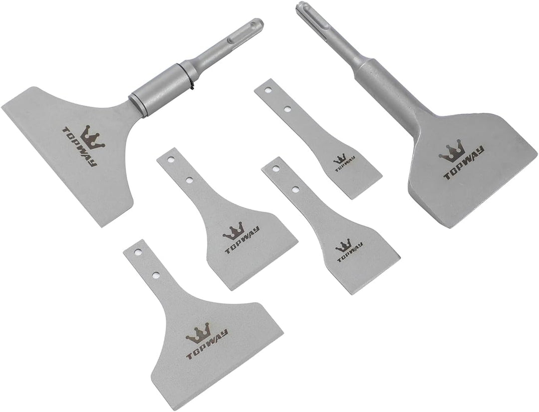 TOPWAY Satz mit 6 Stück SDS-Plus Spachtelmeissel 3 Zoll + 4 Zoll Bodenschaber Fliesen Entfernung Mei