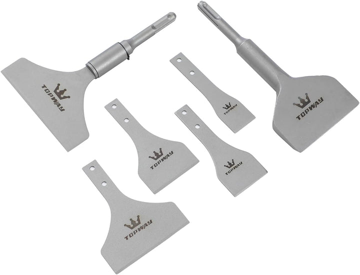 TOPWAY Satz mit 6 Stück SDS-Plus Spachtelmeissel 3 Zoll + 4 Zoll Bodenschaber Fliesen Entfernung Mei