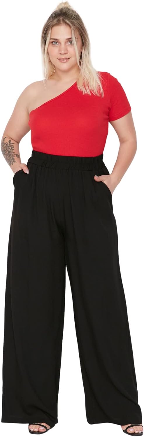 Trendyol Damen Gerade Weites Bein Normale Taille Hosen in Plus Size